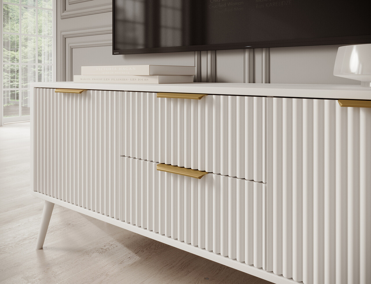 Comoda TV ELTAP, Chavelle, 150x40x60 cm, PAL/MDF, alb - imagine 6