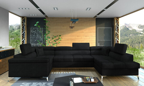 Coltar extensibil dreapta 6 locuri ELTAP, Th-101, Thiago, 342x208x88 cm, lemn/poliester, negru
