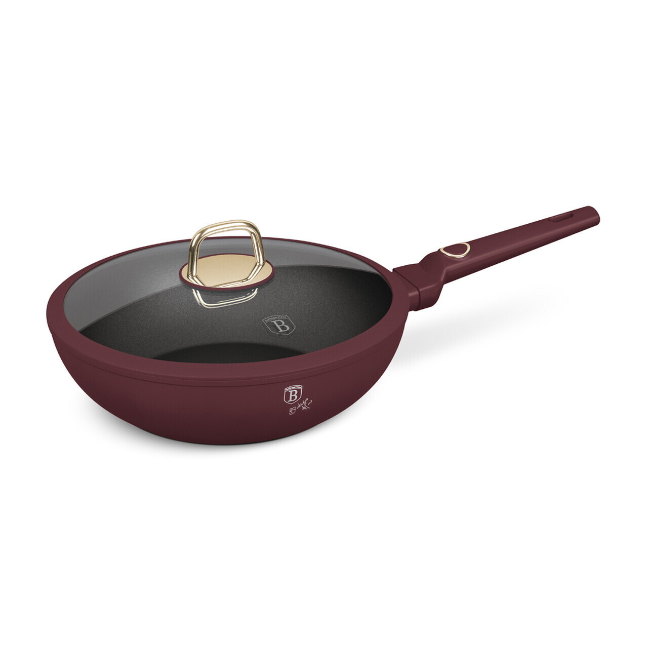 Tigaie Wok cu capac Berlinger Haus, Leonardo, 28 cm, 3.2 L, aluminiu forjat, visiniu mat - imagine 3