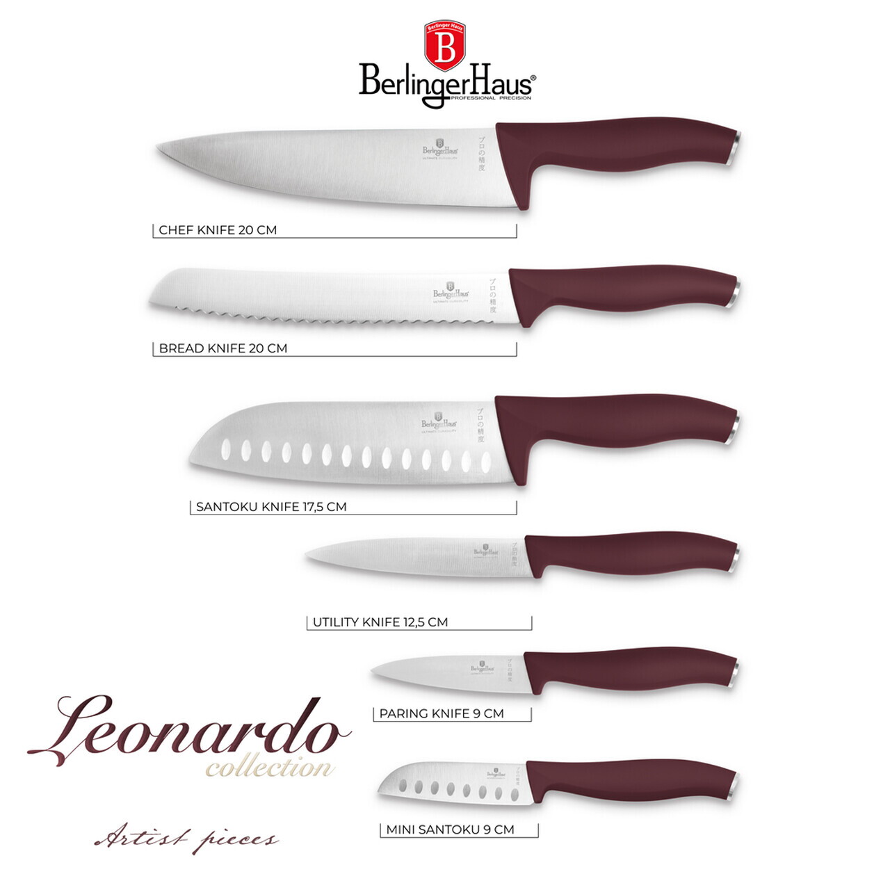 Set 6 cutite Berlinger Haus, Leonardo, inox, visiniu mat - imagine 11