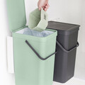 Cos de gunoi incorporat, Brabantia, Sort&Go, 2x16 L, 37x52x43 cm, polipropilena, gri inchis/verde jad