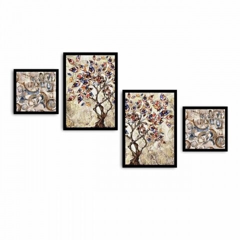 Set 4 tablouri decorative, Alpha Wall, Autumn Tree, 30x30/35x50 cm