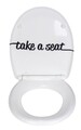 Capac de toaleta cu sistem automat de coborare, Wenko, Easy-Close Have a break, 38 x 45 cm, duroplast, alb/negru