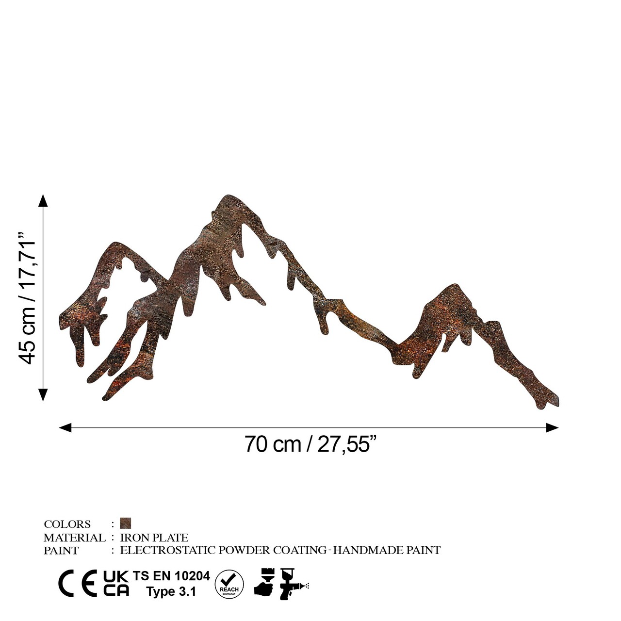 Decoratiune de perete, Rusty Mountain, Dimensiune: 45 x 70 cm, Maro antichizat - view 7