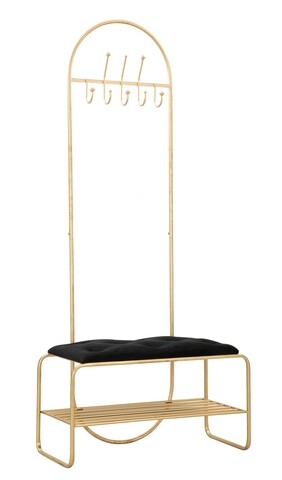 Cuier cu bancheta Glam, Mauro Ferretti, 80×38.5×180 cm, fier, negru/auriu