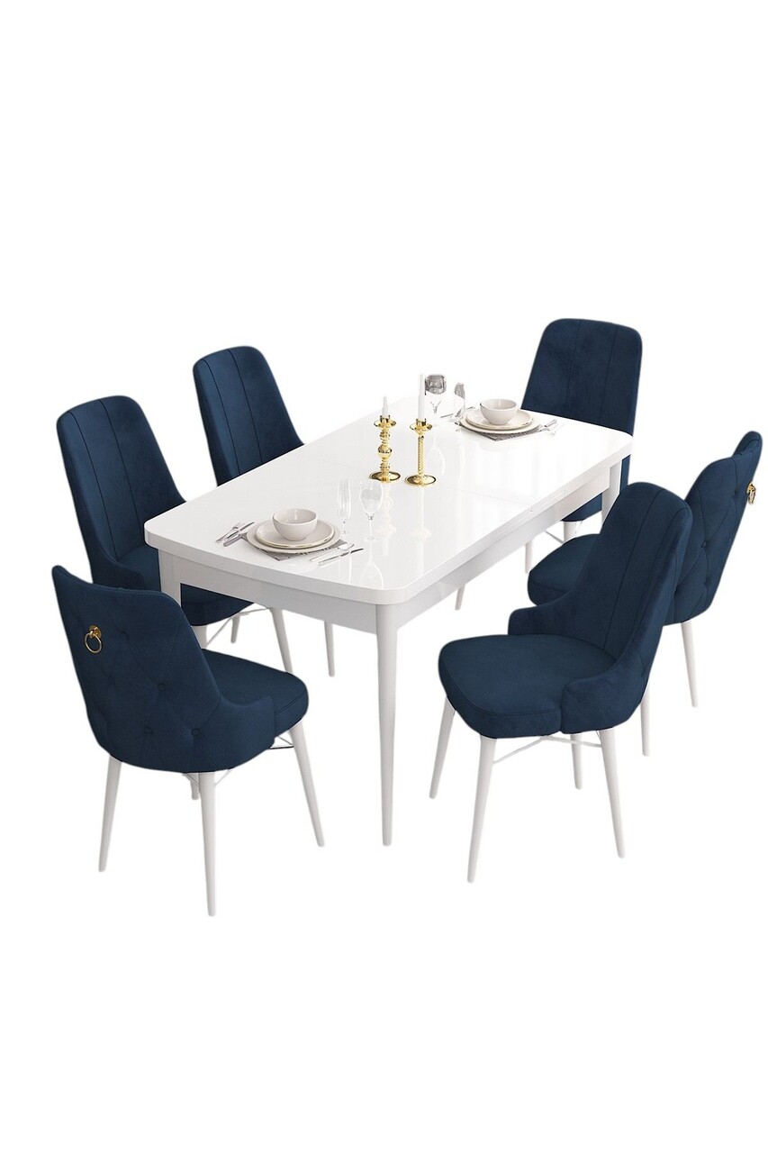 Set masa extensibila si scaune, Hanah Home, Are, Alb / Bleumarin - view 2