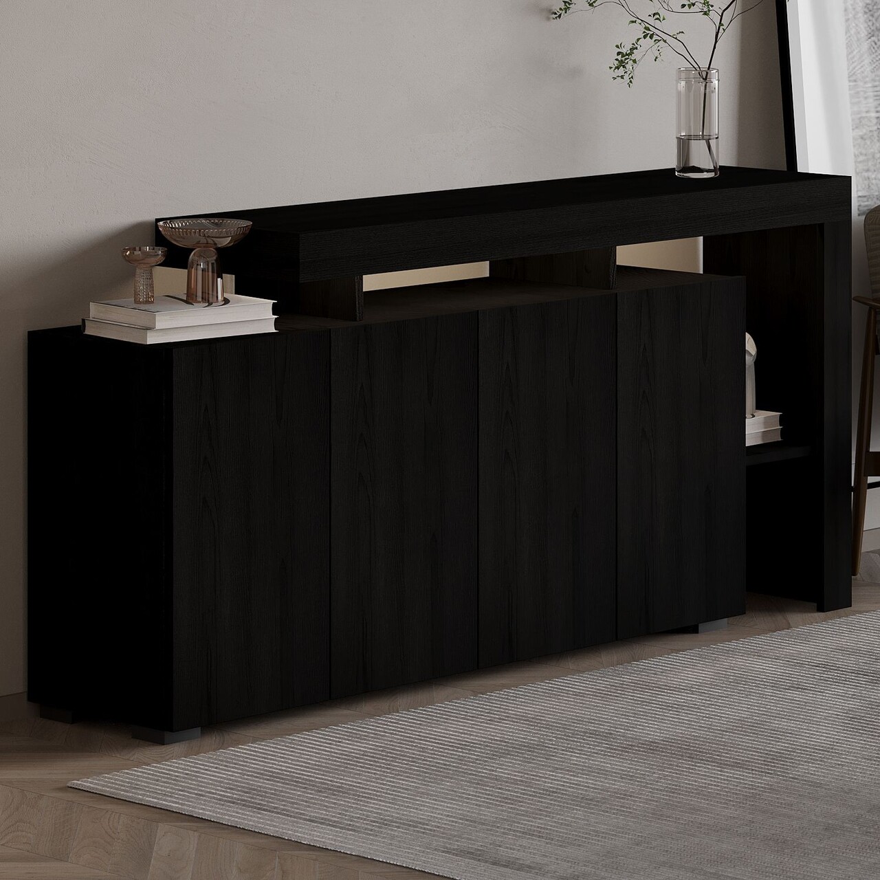 Consola, Hanah Home, Beliz, 170x80x35 cm, Negru - view 2