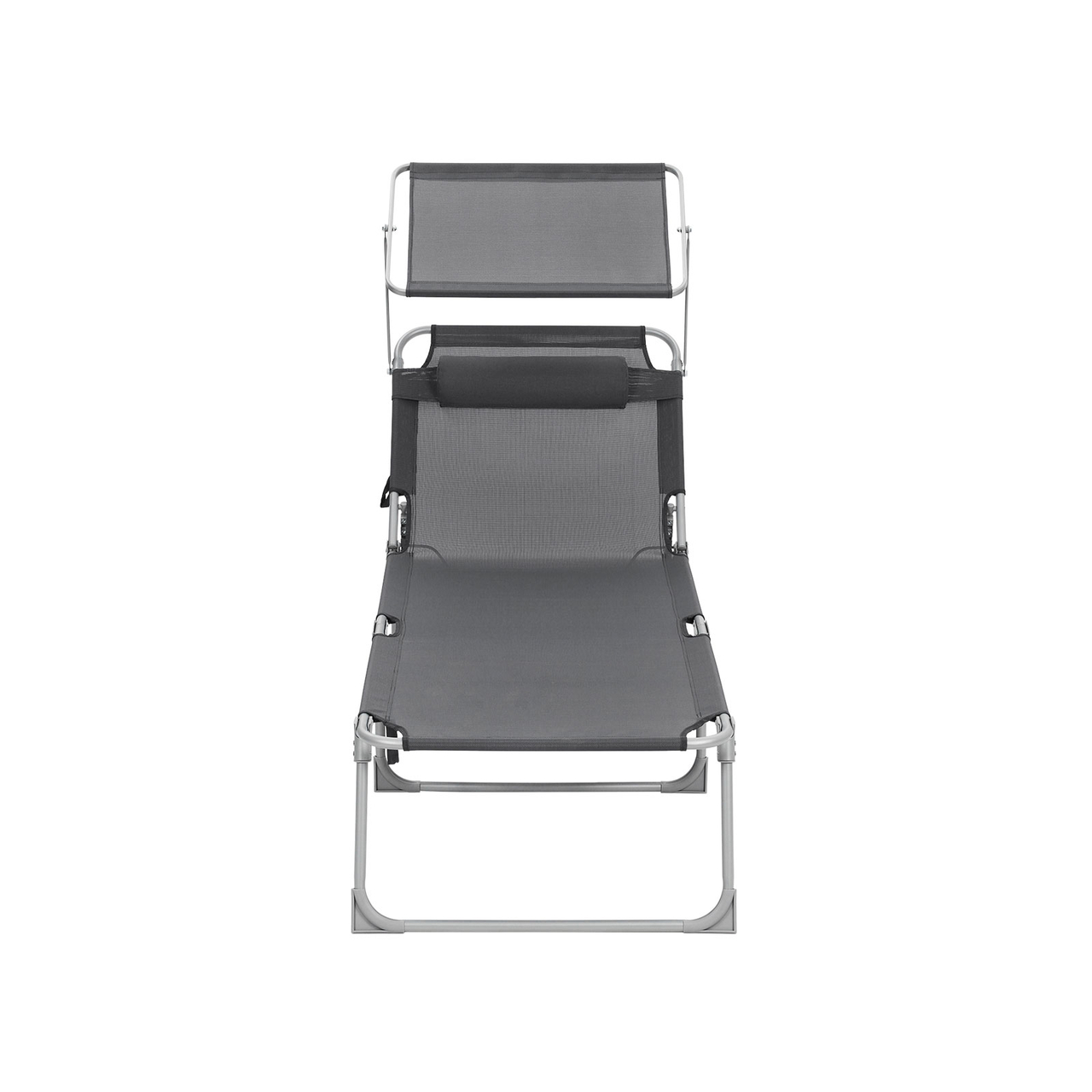 Sezlong pliabil cu parasolar, Songmics, 71x200x38 cm, max 150 kg, aluminiu/tesatura sintetica, gri