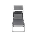 Sezlong pliabil cu parasolar, Songmics, 71x200x38 cm, max 150 kg, aluminiu/tesatura sintetica, gri