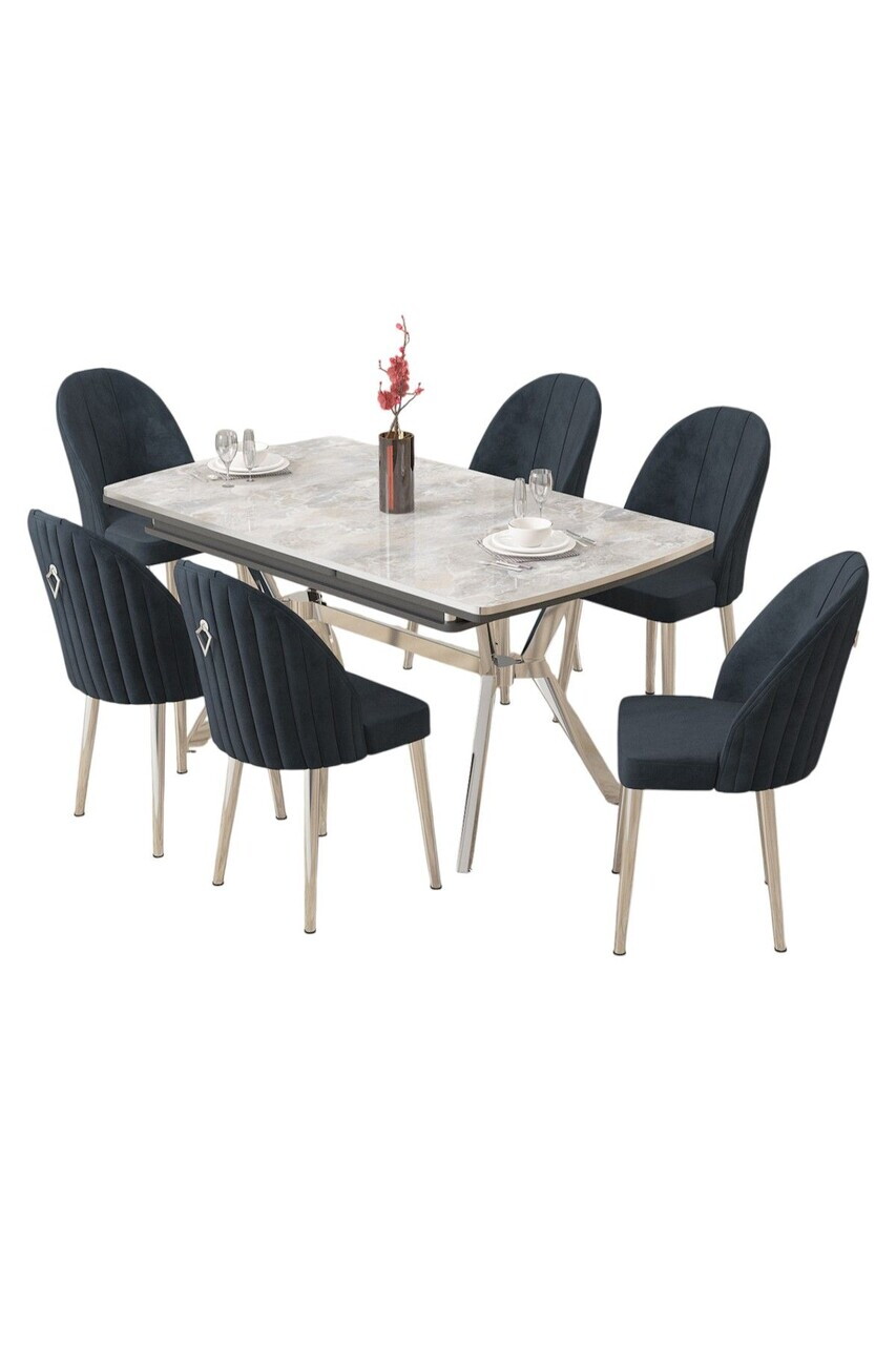 Set masa extensibila si scaune (7 piese), Hanah Home, Sim, Gri / Crom / Antracit — imaginea 2