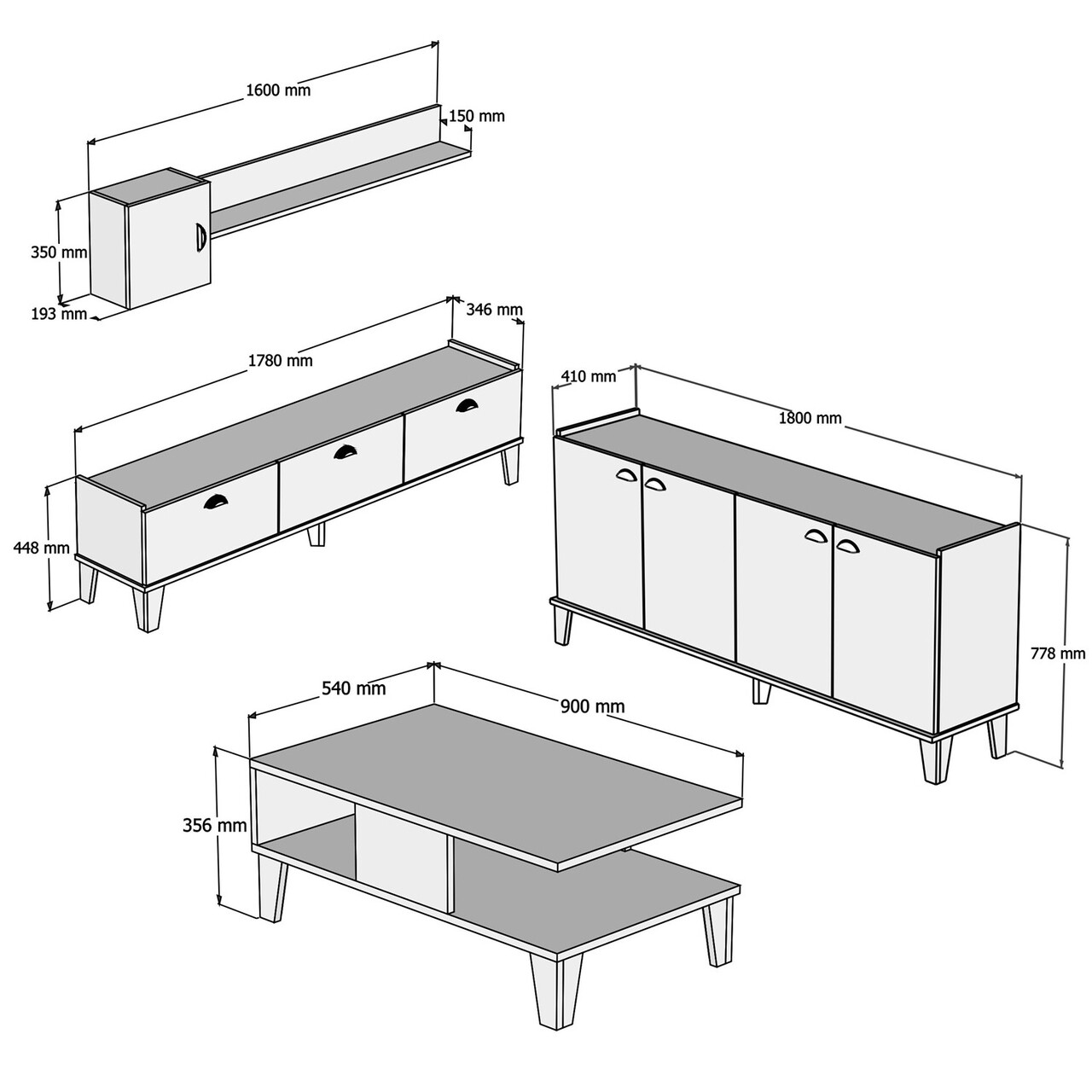 Mobilier Living, Almaren, Summer G7020, Pal Melaminat, Stejar/alb