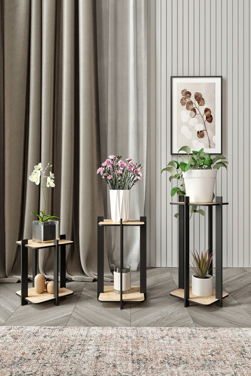 Suport din lemn pentru plante, Hanah Home, Flower Desk Square, MDF , Stejar - view 2