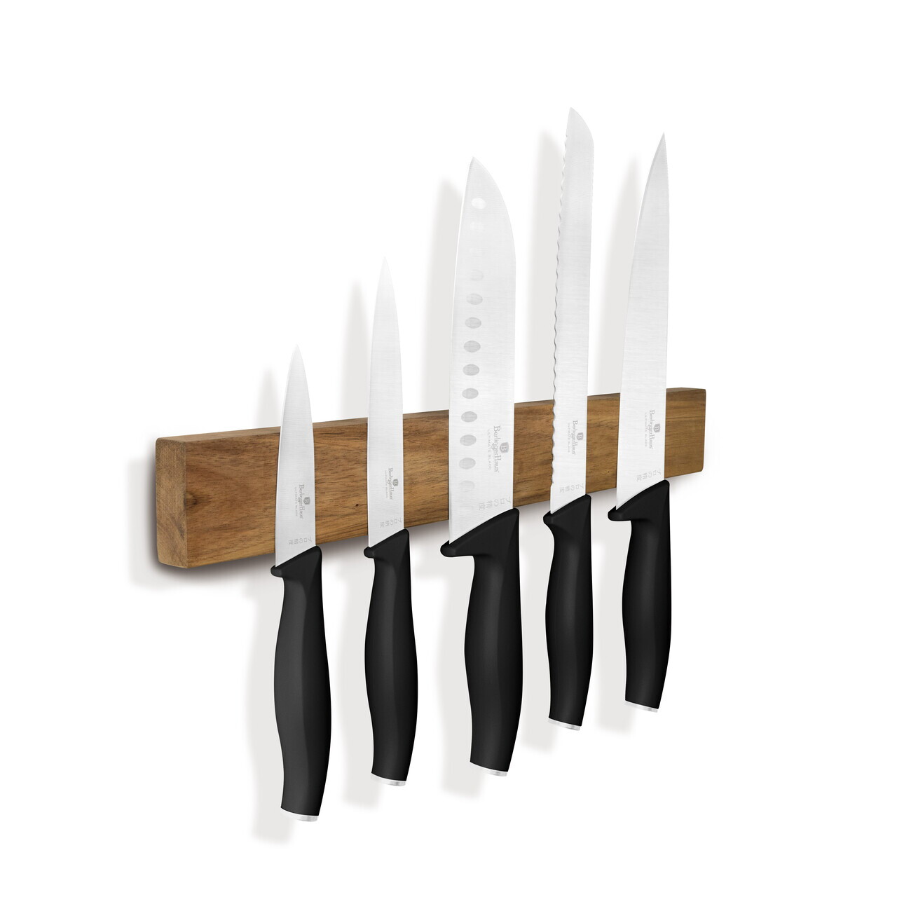 Set 5 cutite cu suport magnetic Berlinger Haus, Matte Black, inox/lemn, negru/natur - imagine 18