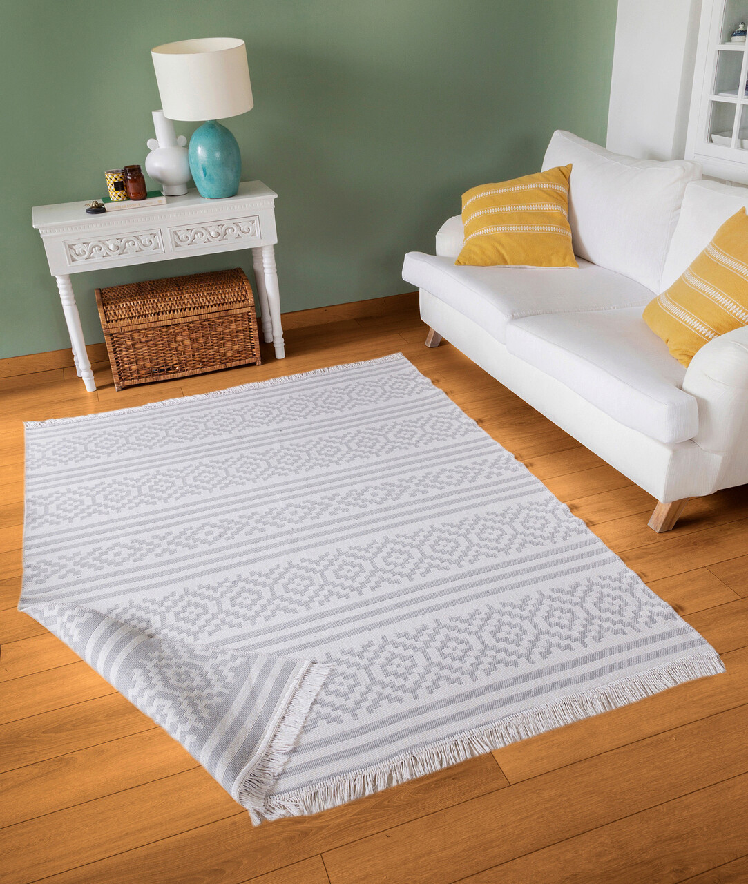 Covor, 22996A , 80x150 cm, Bumbac, Alb/Gri - 2 | YEO