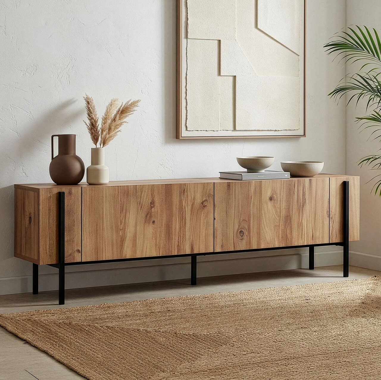 Comoda TV, Hanah Home, Nexus, 180x30x45 cm, Pin Atlantic / Negru - imagine 3