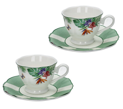 Set 2 cesti cu farfurie pentru cafea, Oasi, Brandani, 12.5x6 cm, 60 ml, portelan New Bone China