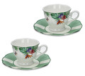 Set 2 cesti cu farfurie pentru cafea, Oasi, Brandani, 12.5x6 cm, 60 ml, portelan New Bone China