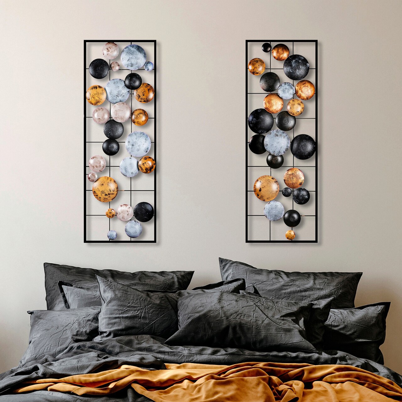 Decoratiune de perete, Camber, Metal, Latime: 32 cm / Inaltime: 92 cm / Adancime: 4 cm (2 bucati), Multicolor - 1 | YEO
