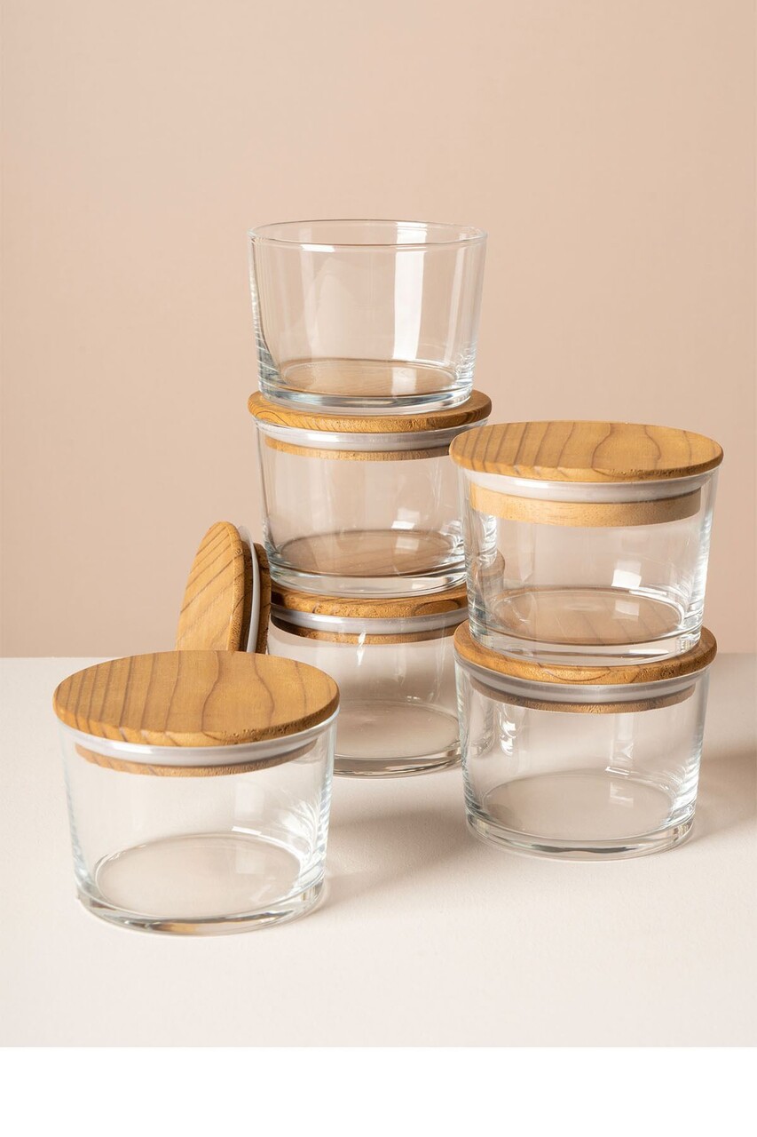 Set recipiente depozitare, Hermia, 409PBH1412, Capac din bambus: (6 bucăți), Transparent