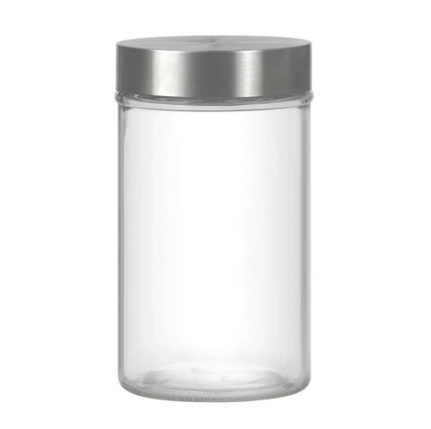 Recipient cu capac milos round, domotti, 9.8 x 17.7 cm, 1 l, sticla/inox, transparent/argintiu