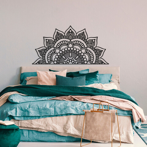 Decoratiune de perete, mandala 3, metal, dimensiune: 153 x 78 cm, negru