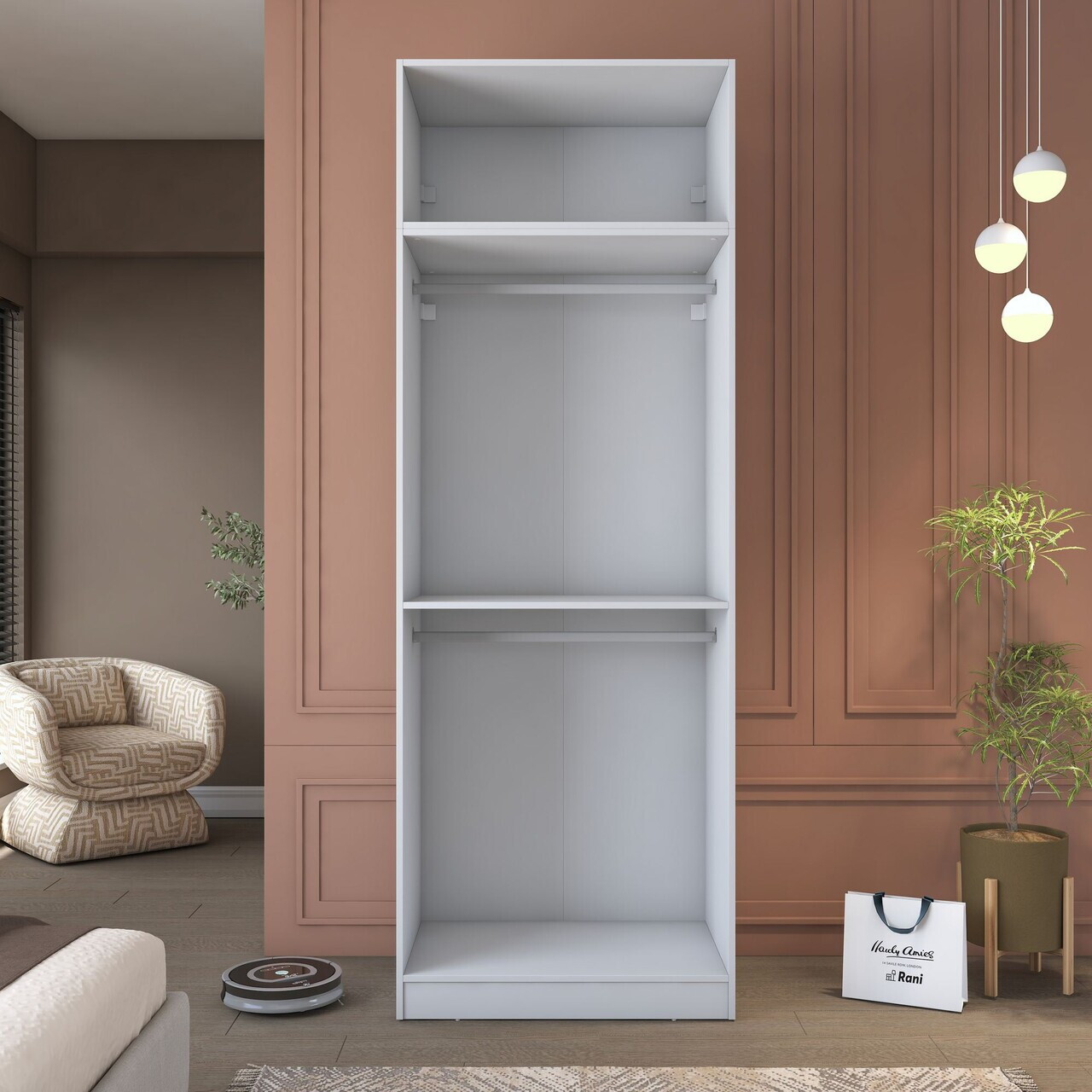 Dulap pentru haine, Hanah Home, BA209, 90x255x57.5 cm, PAL melaminat, Alb - view 7