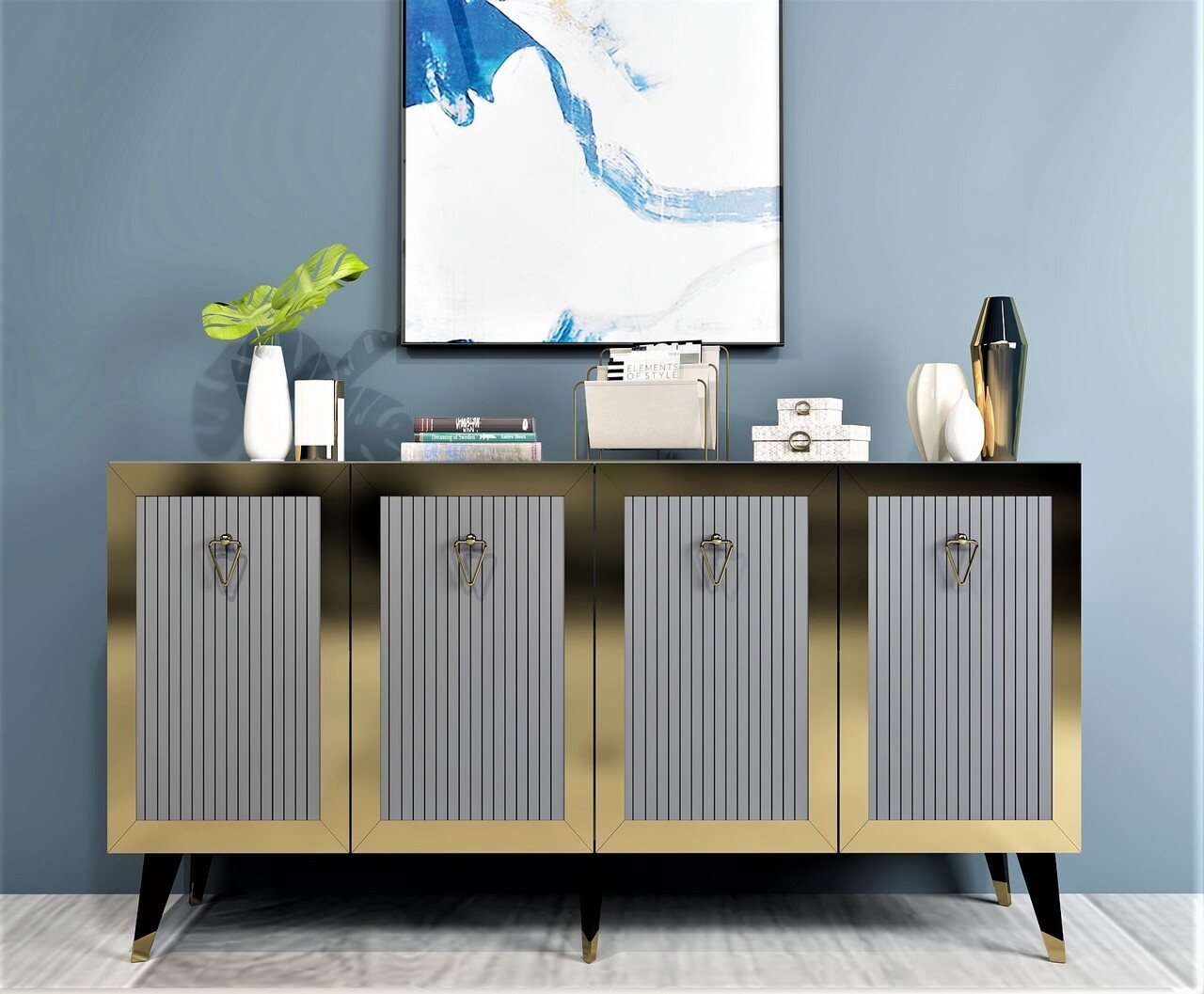 Consola, Olivia, Bare, 150x40x80 cm, PAL , Antracit / Aur - 1 | YEO