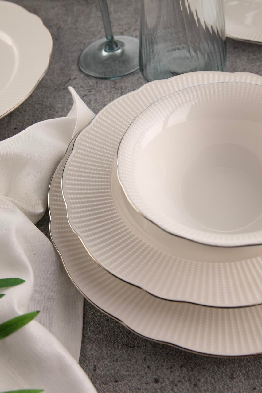 Set de cină (26 bucăți), L'essentiel Maison, 710KTP3684, Farfurie adâncă: 23 cm (6 bucăți), Alb / Argintiu - view 3