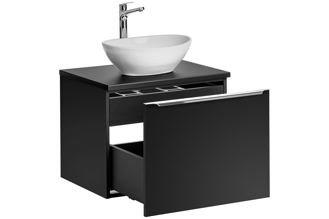 Set mobilier baie, dulap cu lavoar, 60 cm Lola, Santa Fe Black, Comad, MDF/PAL laminat, negru mat — imaginea 3