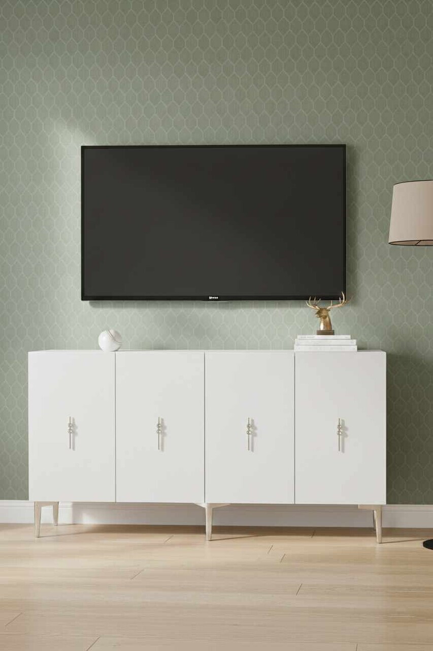 Consola, Hanah Home, Ayshe 150, 150x75x32 cm, Alb / Argintiu — imaginea 2