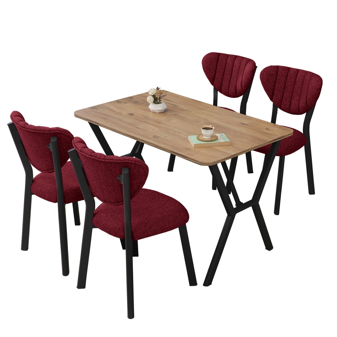 Set masa extensibila si scaune, Hanah Home, Elma, Burgundia / Nuc - view 3