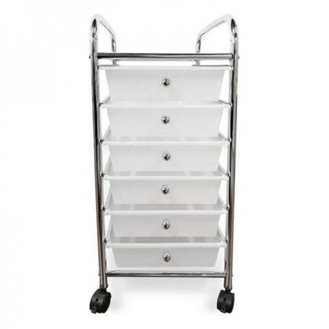 Carucior pentru depozitare cu 6 sertare confortime, 33x38.5x66.5 cm, metal, alb