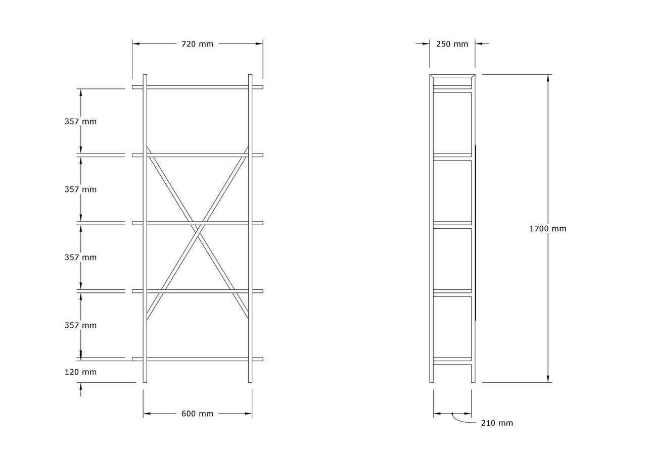 Corp biblioteca, Asse Home, Kinder, 72x170x25 cm, Nuc / Negru
