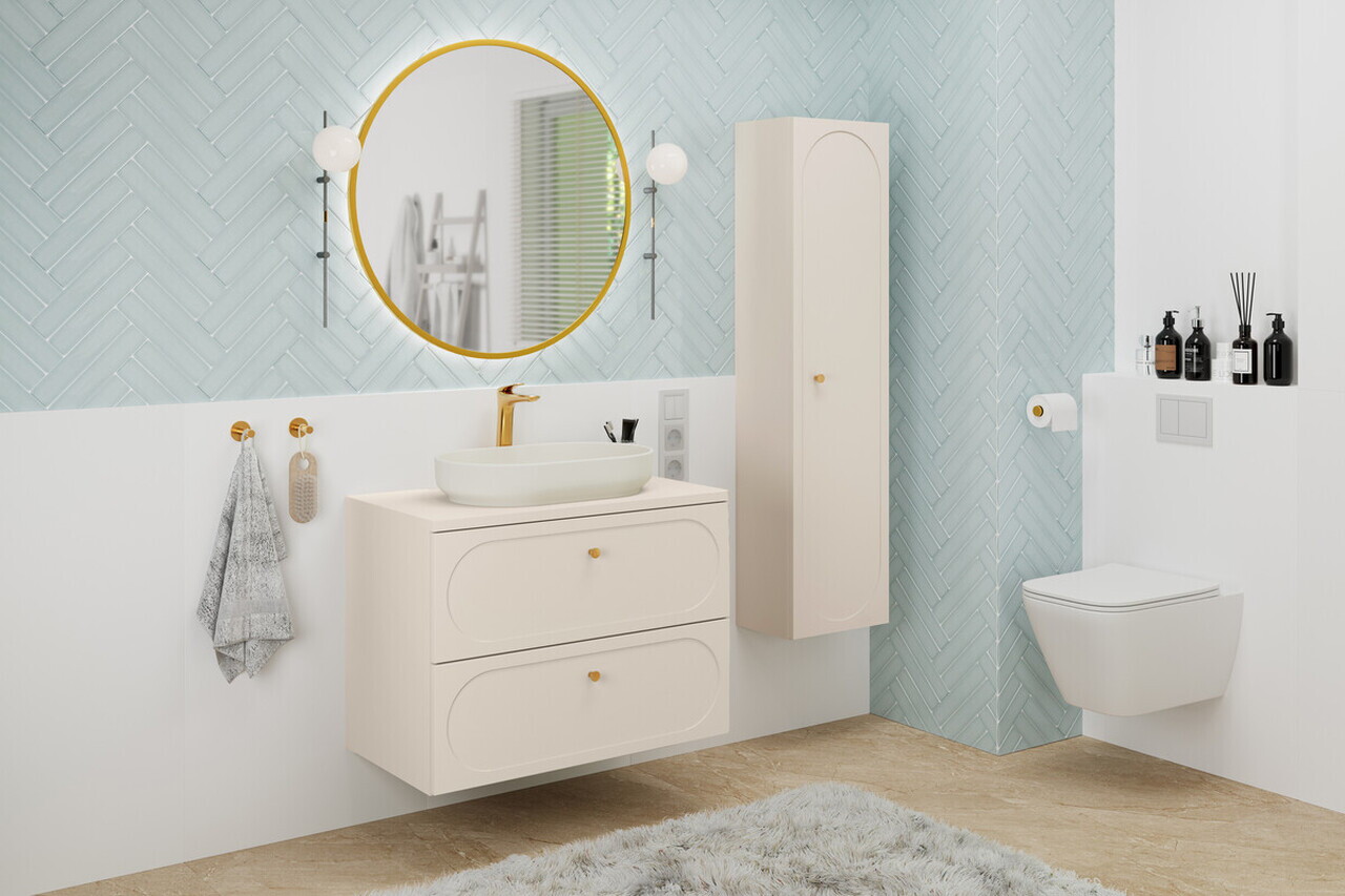 Set mobilier baie Donna Sand 60 cm, dulap inalt si masca lavoar, Comad, MDF/PAL, bej nisip - view 3
