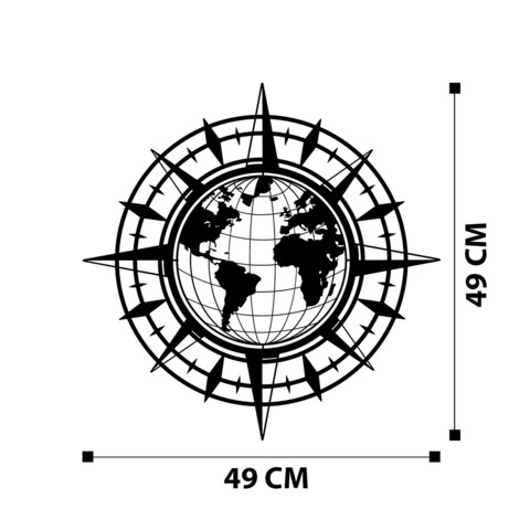 Decoratiune de perete, Gerçek Dünya, Metal, Cadru: 100% LEMN (grosime: 3 cm), Negru