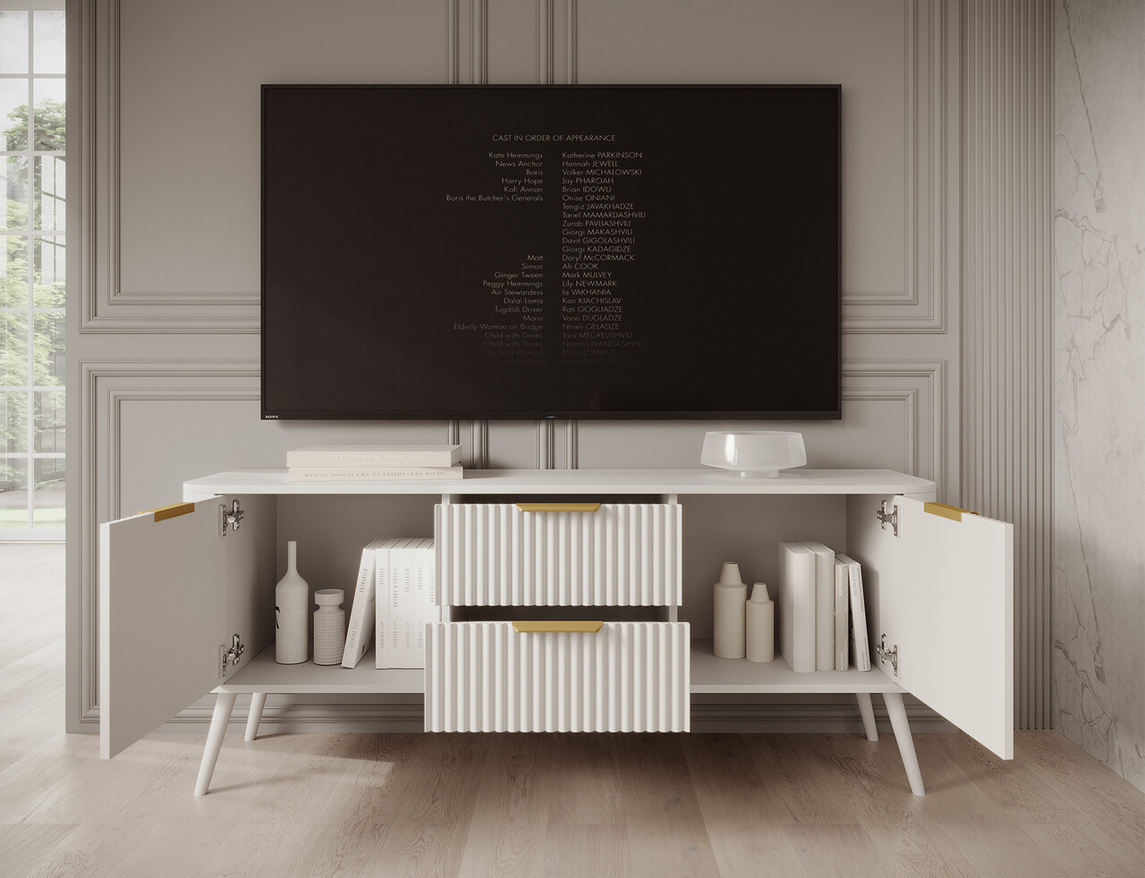 Comoda TV ELTAP, Chavelle, 150x40x60 cm, PAL/MDF, alb - imagine 2