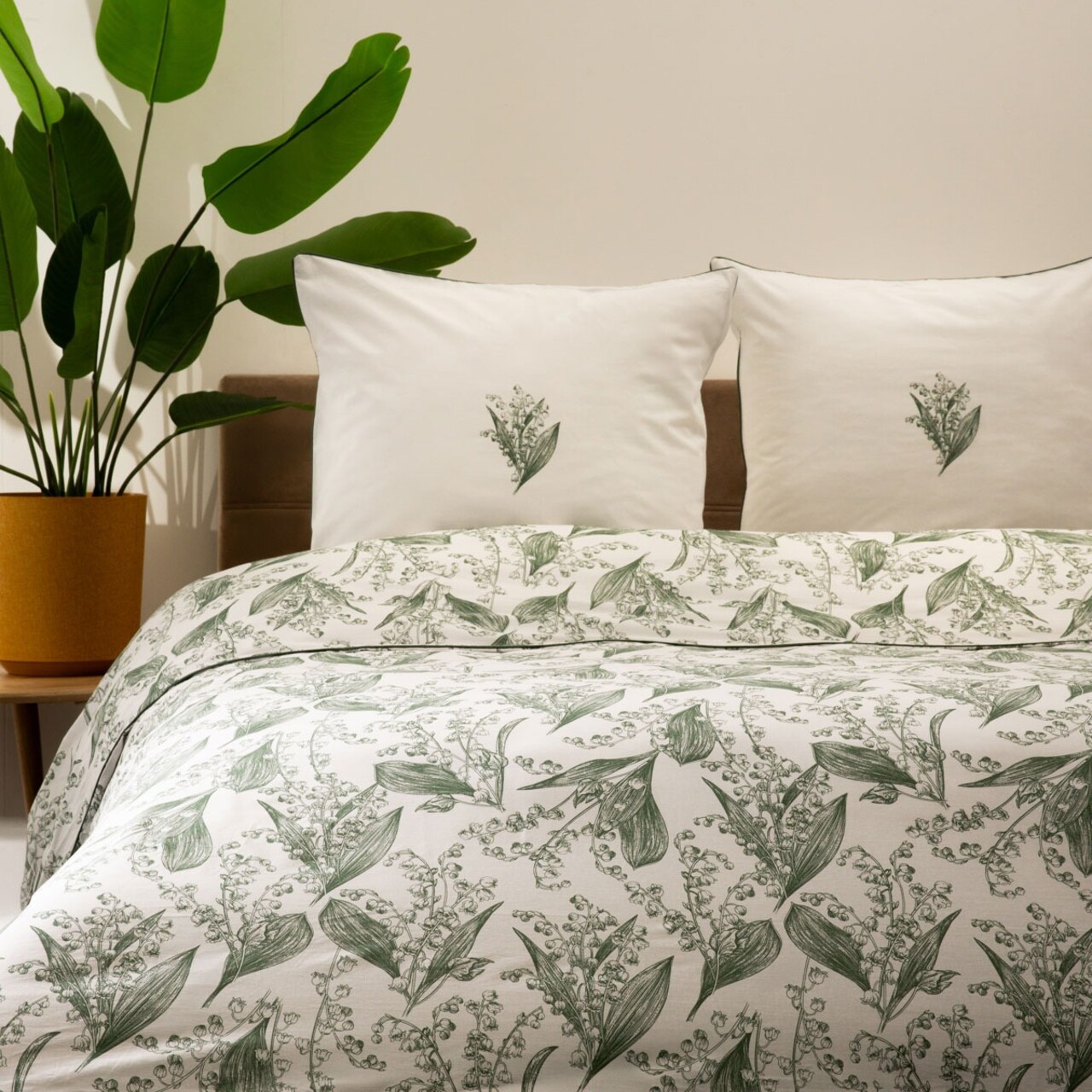 Lenjerie de pat King Size, Conwallie, Homla, 200x220 cm, 3 piese, bumbac, alb/verde - view 2