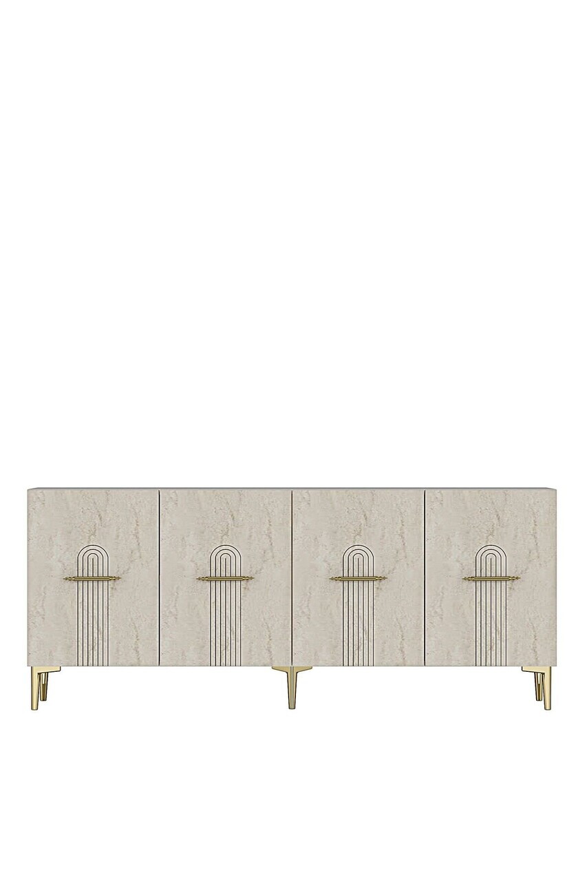 Consola, Hanah Home, Ida 180, 180x75x32 cm, White / Travertine / Gold — imaginea 3