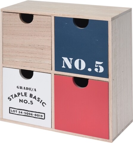Mini dulap pentru depozitare, 22.5x10.2x22.5 cm, 4 sertare, lemn, multicolor