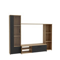 Set mobilier living 4 piese Raalte, Bedora, 220.4x41.3x177.5 cm, PAL/plastic, stejar/negru