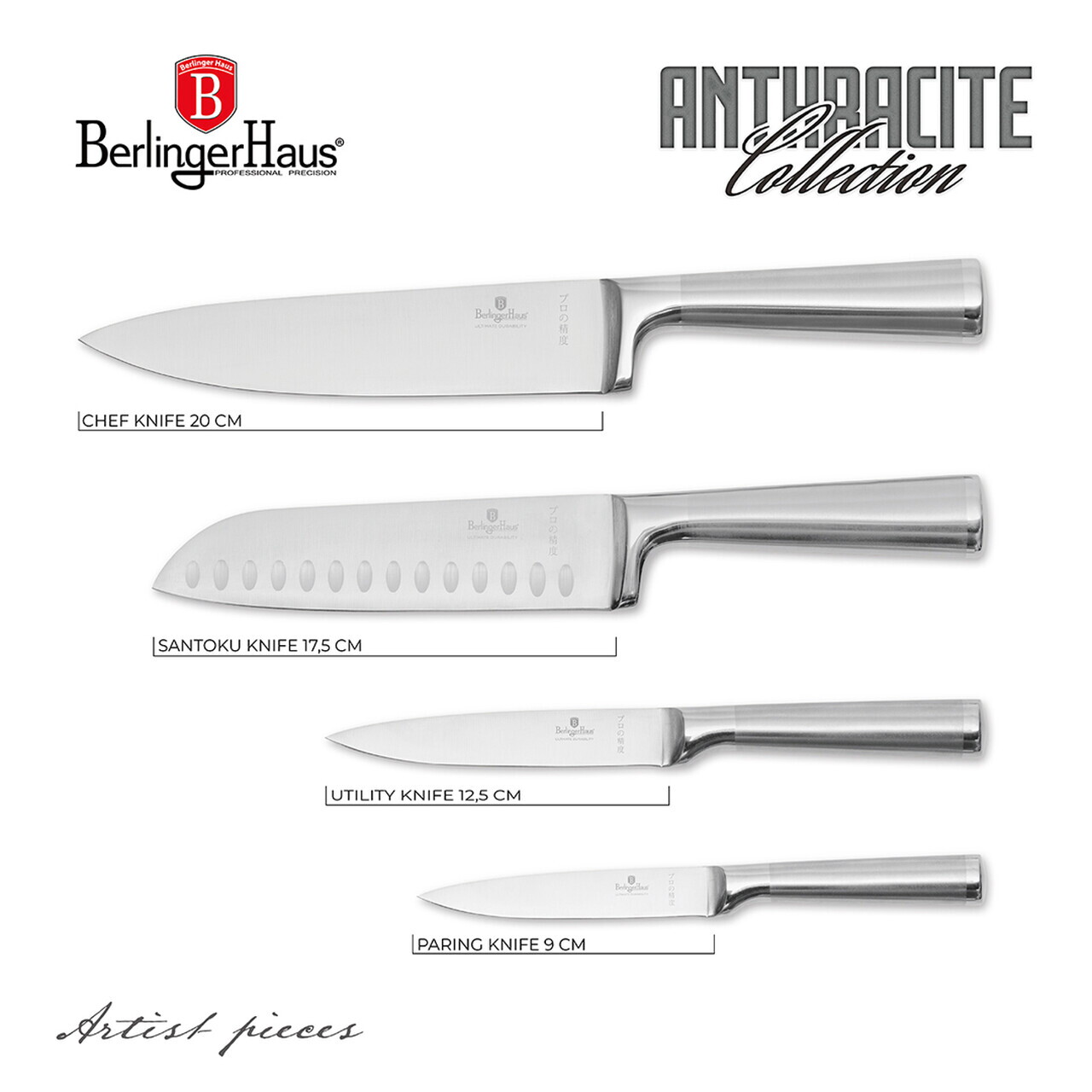 Set 4 cutite Berlinger Haus, Matte Black, inox, argintiu - imagine 7