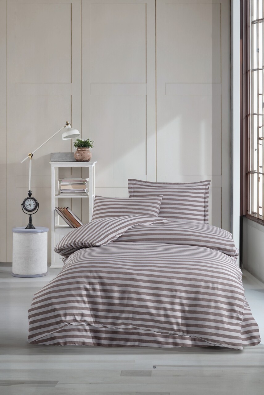 Lenjerie de pat pentru o persoana, Water Yollu Saten - Brown, EnLora Home, 70% bumbac/30% poliester