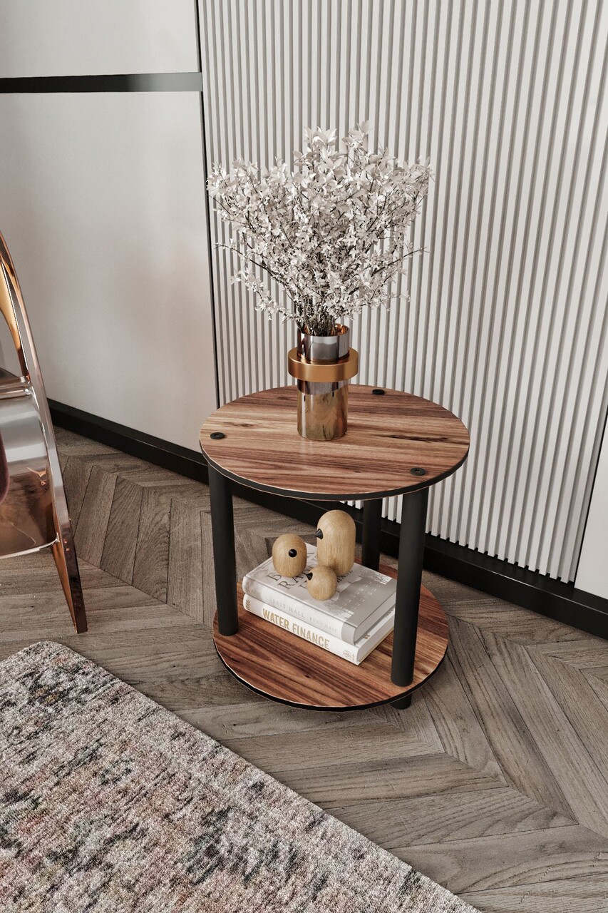 Masuta de cafea, Hanah Home, Bookcase 2 Layer Round, 34x38x34 cm, MDF , Maro