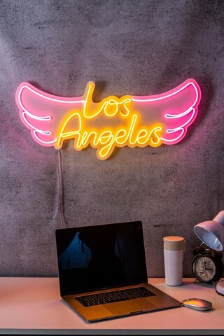 Decoratiune luminoasa LED, Los Angeles, Benzi flexibile de neon, DC 12 V, Roz / Galben mezoni.ro