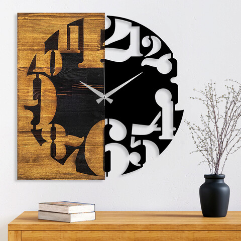Ceas de perete, Wooden Clock 3, Lemn/metal, Dimensiune: 58 x 3 x 58 cm, Nuc / Negru mezoni.ro
