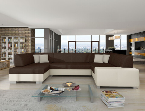 Coltar extensibil stanga 6 locuri ELTAP, Hv38, Havana, 322x204x72 cm, lemn/poliester, maro/bej deschis