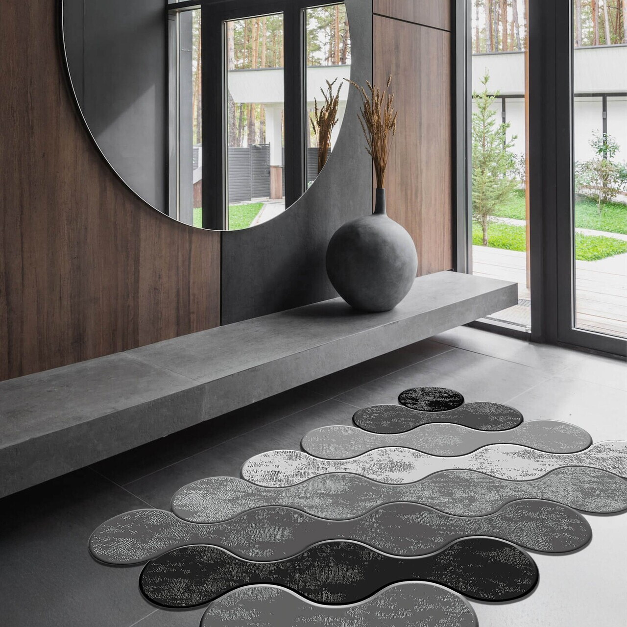 Covor Wookece292 80x150 cm Poliester Alb / Gri / Negru