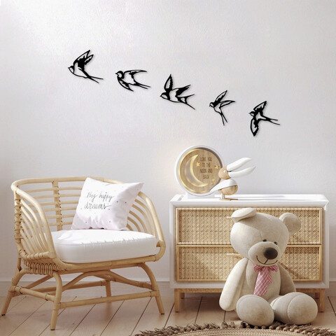 Decoratiune de perete, swallows, metal, 19 x 18 cm, negru