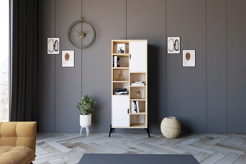 Corp biblioteca, puqa design, otranto, 58.6x160x30 cm, pal, stejar safir / alb