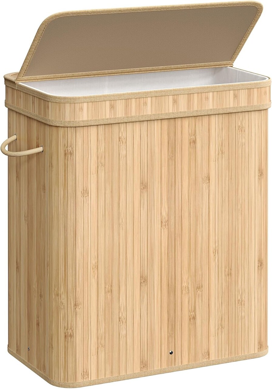 Cos de rufe Bamboo, Songmics, 54.5x34.5x61 cm, 100 L, bambus/MDF, bej - 1 | YEO